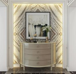 新中式弧形金色玄关柜、摆件组合3d模型 新中式弧形金色玄关柜、摆件组合