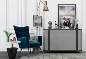 现代高级灰玄关柜、休闲椅和落地灯组合3d模型 现代高级灰玄关柜、休闲椅和落地灯组合