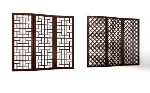 中式圆形嵌套花瓣造型的屏风隔断