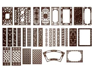 中式花格中间装饰福字窗格、门扇和屏风隔断3d模型 中式花格中间装饰福字窗格、门扇和屏风隔断