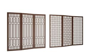 中式编织花纹实木边框屏风隔断