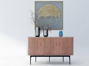 新中式细脚玄关柜、装饰画和不锈钢花瓶摆件组合3d模型 新中式细脚玄关柜、装饰画和不锈钢花瓶摆件组合