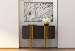 现代金色高脚黑色椭圆玄关柜、花瓶和装饰画组合3d模型 现代金色高脚黑色椭圆玄关柜、花瓶和装饰画组合