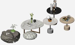 新中式石头拼接茶几和摆件组合3d模型 新中式石头拼接茶几和摆件组合