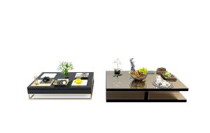 新中式方形镜面茶几和摆件组合3d模型 新中式方形镜面茶几和摆件组合
