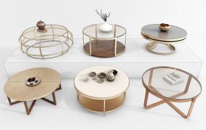 新中式圆形金属支架茶几3d模型 新中式圆形金属支架茶几