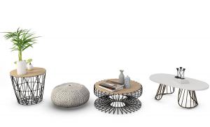 北欧金属网铁艺支架茶几和摆件组合3d模型 北欧金属网铁艺支架茶几和摆件组合