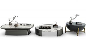 新中式椭圆形、圆形大理石茶几和茶具组合3d模型 新中式椭圆形、圆形大理石茶几和茶具组合