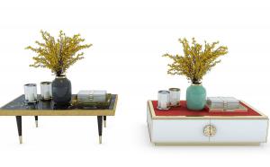 新中式红色方形无脚茶几和摆件组合3d模型 新中式红色方形无脚茶几和摆件组合