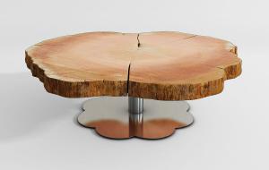 新中式花朵金属支架原木茶几3d模型 新中式花朵金属支架原木茶几