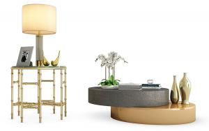 新中式错层茶几、边几和台灯组合3d模型 新中式错层茶几、边几和台灯组合