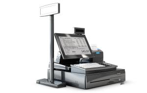 超市出口条形码扫描仪、银色收银机