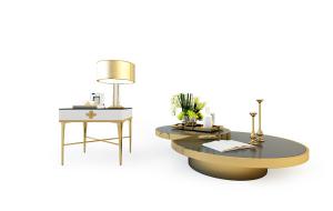 简欧金色圆形折叠茶几和边几组合3d模型 简欧金色圆形折叠茶几和边几组合