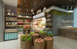 便利店水果竹筐、货架收纳展示