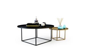 现代黑色茶几、金色边几组合3d模型 现代黑色茶几、金色边几组合