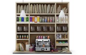 咖啡店吧台实木收纳货架