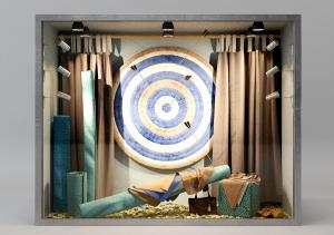 购物广场箭靶、布料和窗帘橱窗