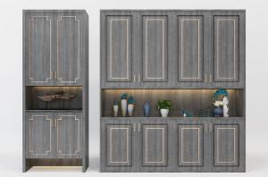 新中式灰色玄关柜、收纳柜和摆件组合3d模型 新中式灰色玄关柜、收纳柜和摆件组合