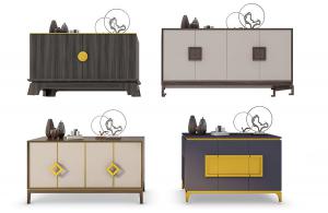 新中式长方形电视柜、装饰柜和摆件组合3d模型 新中式长方形电视柜、装饰柜和摆件组合