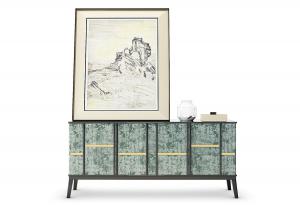 新中式做旧墨绿色电视柜、装饰画组合3d模型 新中式做旧墨绿色电视柜、装饰画组合