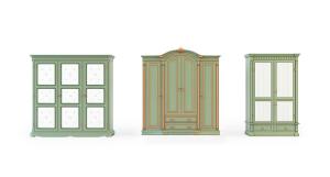 美式果绿色实木衣柜、软包柜门衣柜组合