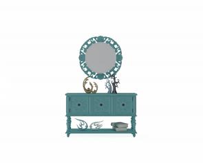 地中海蓝色雕花花朵图案玄关柜、装饰镜组合3d模型 地中海蓝色雕花花朵图案玄关柜、装饰镜组合