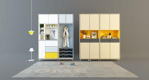 现代撞色玄关柜、鞋柜组合