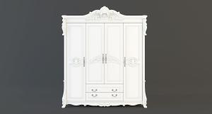 欧式白色实木顶部和底部雕花衣柜