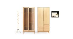 北欧实木栅格柜门衣柜和衣架