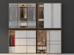 现代金色金属框玻璃柜门衣柜、推拉门衣柜组合