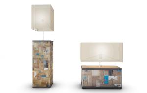 现代方形拼接实木块灯柱方形灯罩