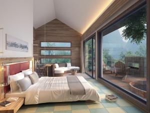 带有大阳台和落地窗的民宿酒店客房