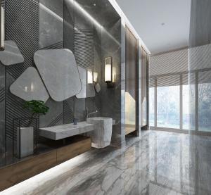 灰色大理石装饰的卫生间