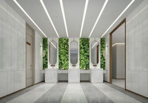 装饰植物图案壁纸的公共卫生间