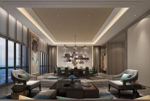 吊顶装饰壁纸的新中式酒店包厢包间