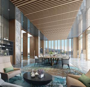 实木栅格吊顶、拥有二百七十度阔景的新中式宴会厅