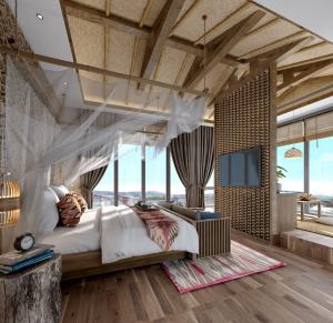 装饰有三面玻璃的阔景东南亚民宿酒店客房