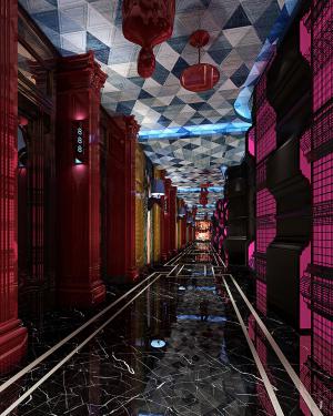 装饰罗马柱的欧式KTV走廊过道