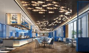 将吊顶做成鱼群戏水主题的自助餐厅