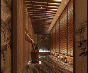 荷叶小鱼戏水立体画装饰墙面的中式过道走廊