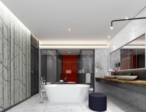 壁纸装饰的酒店客房卫生间