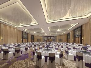 牡丹花装饰的大型新中式酒店宴会厅