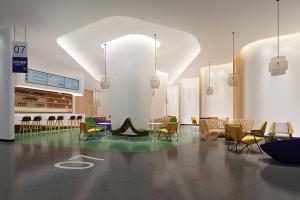 不规则吊顶装饰的现代售楼处等候区