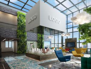 玻璃天花板和墙面现代售楼处