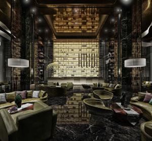 顶部高反射的暗色调后现代售楼处大厅