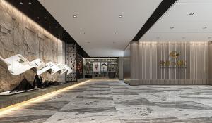 书卷背景墙新中式售楼处大厅走廊