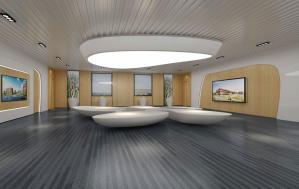 顶部巨大不规则灯具的多媒体展厅