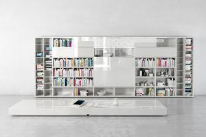 白色现代电视背景墙书柜、书籍