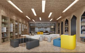 实木吊顶镶嵌灯带的现代书店