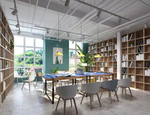 水泥地面工业风图书馆、阅览室
